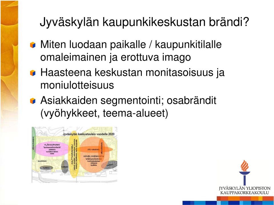 erottuva imago Haasteena keskustan monitasoisuus ja
