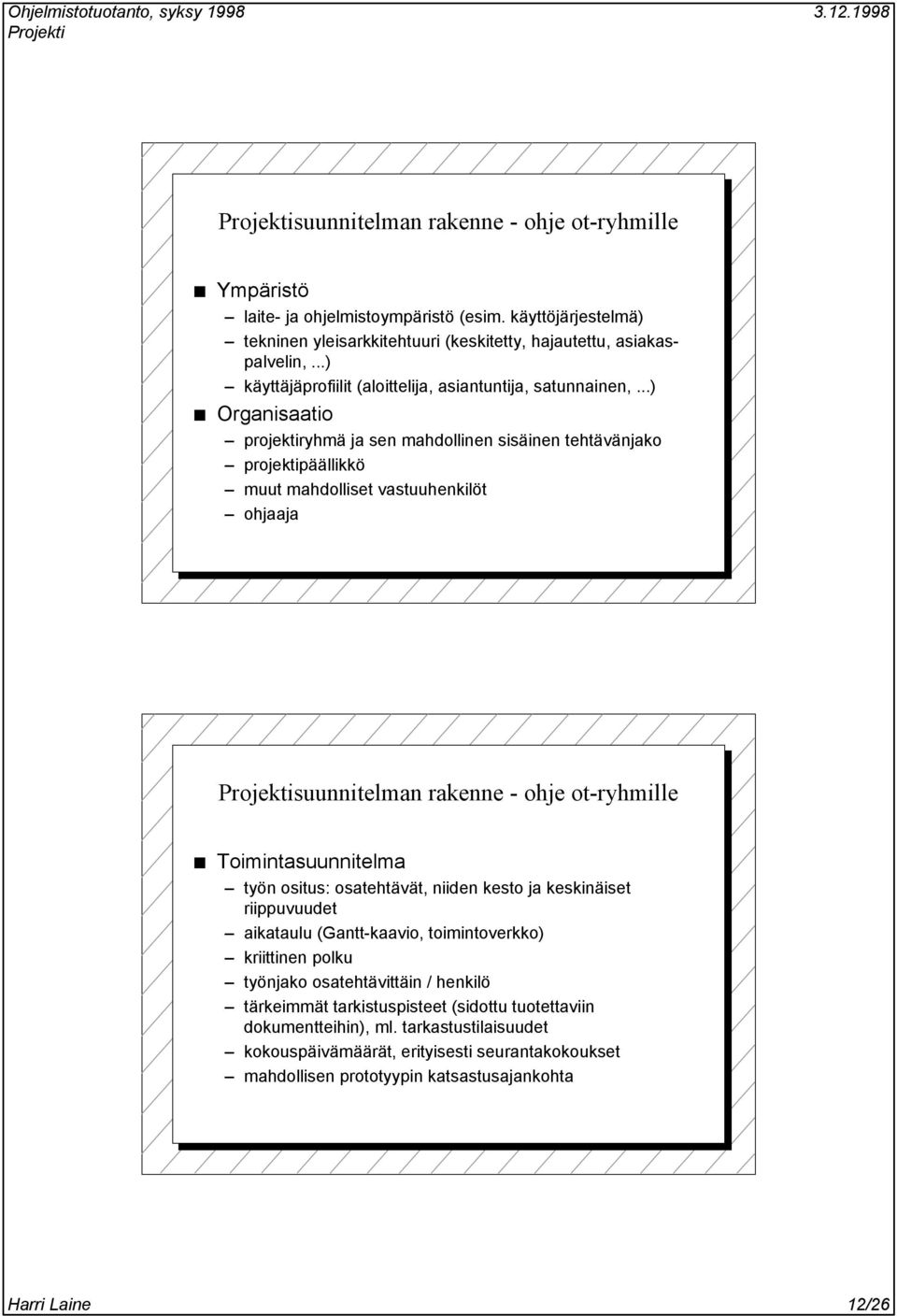 ..) Organisaatio projektiryhmä ja sen mahdollinen sisäinen tehtävänjako projektipäällikkö muut mahdolliset vastuuhenkilöt ohjaaja suunnitelman rakenne - ohje ot-ryhmille Toimintasuunnitelma työn