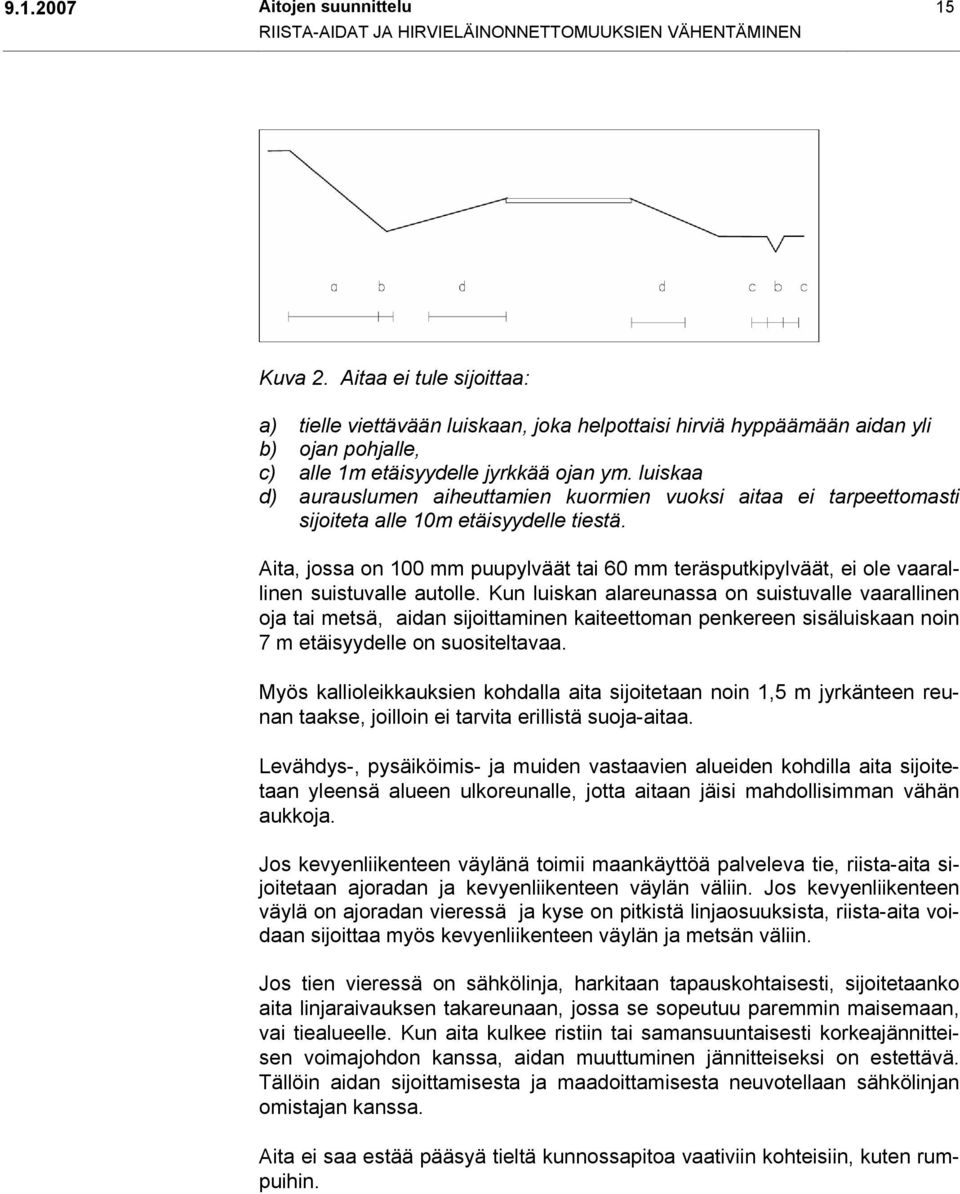 luiskaa d) aurauslumen aiheuttamien kuormien vuoksi aitaa ei tarpeettomasti sijoiteta alle 10m etäisyydelle tiestä.