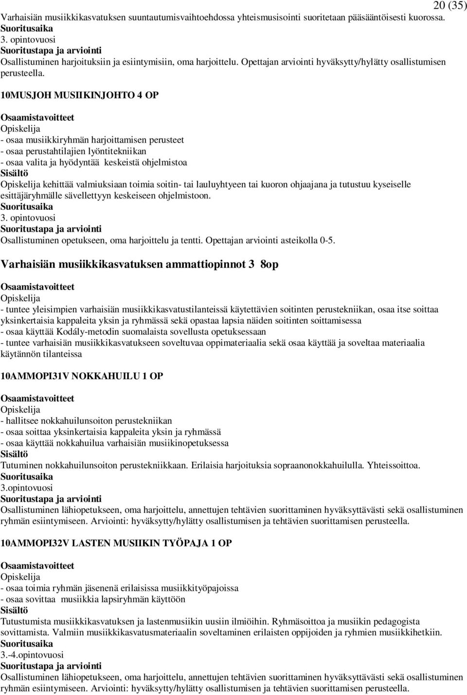 0MUSJOH MUSIIKINJOHTO 4 OP - osaa musiikkiryhmän harjoittamisen perusteet - osaa perustahtilajien lyöntitekniikan - osaa valita ja hyödyntää keskeistä ohjelmistoa kehittää valmiuksiaan toimia soitin-
