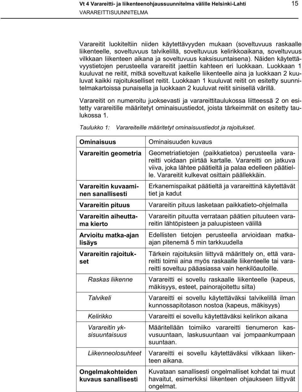 Luokkaan 1 kuuluvat ne reitit, mitkä soveltuvat kaikelle liikenteelle aina ja luokkaan 2 kuuluvat kaikki rajoitukselliset reitit.