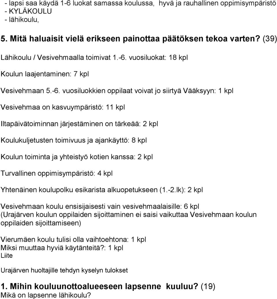 vuosiluokat: 18 kpl Koulun laajentaminen: 7 kpl Vesivehmaan 5.-6.