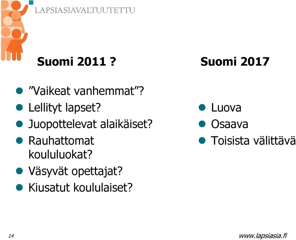 Rauhattomat koululuokat? Väsyvät opettajat?