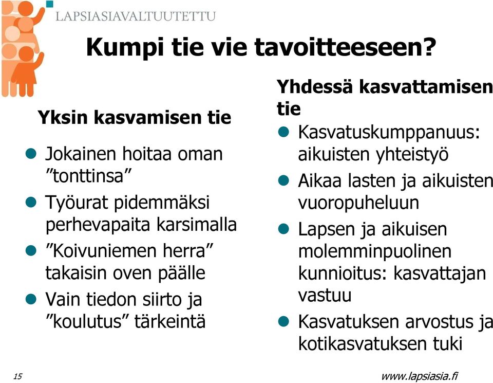 Koivuniemen herra takaisin oven päälle Vain tiedon siirto ja koulutus tärkeintä Yhdessä kasvattamisen tie