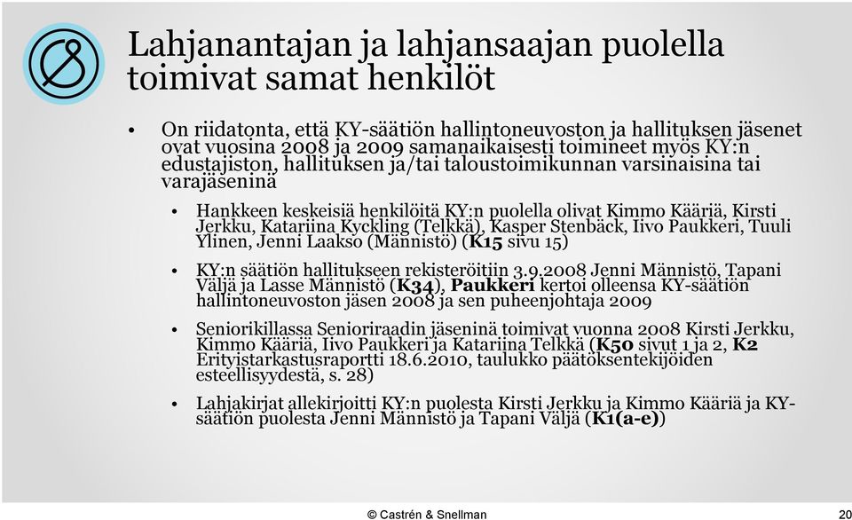 Stenbäck, Iivo Paukkeri, Tuuli Ylinen, Jenni Laakso (Männistö) (K15 sivu 15) KY:n säätiön hallitukseen rekisteröitiin 3.9.