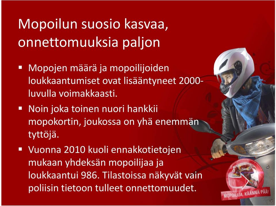 Noin joka toinen nuori hankkii mopokortin, joukossa on yhä enemmän tyttöjä.