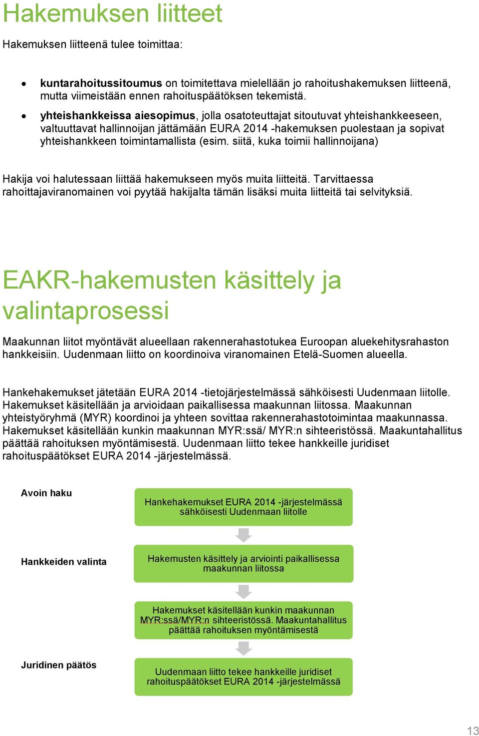 siitä, kuka toimii hallinnoijana) Hakija voi halutessaan liittää hakemukseen myös muita liitteitä.