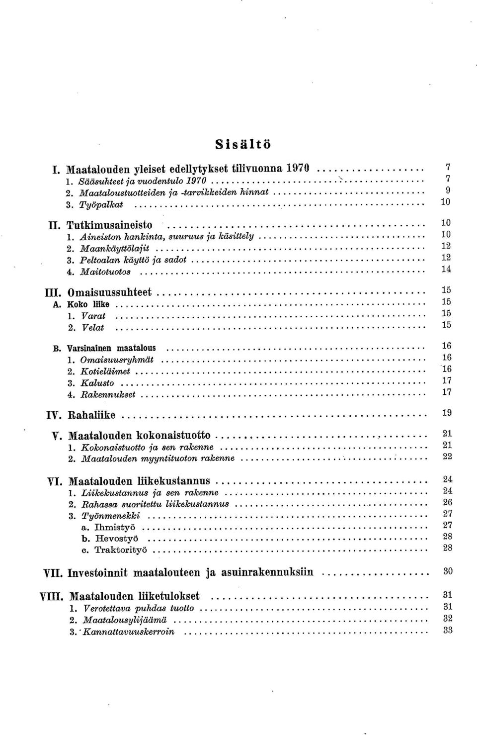 Varsinainen maatalous 16 Omaisuusryhmät 16 Kotieläimet 16 Kalusto 17 Rakennukset 17 IV. Itahallike 19 V.