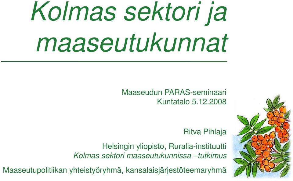 2008 Ritva Pihlaja Helsingin yliopisto, Ruralia-instituutti