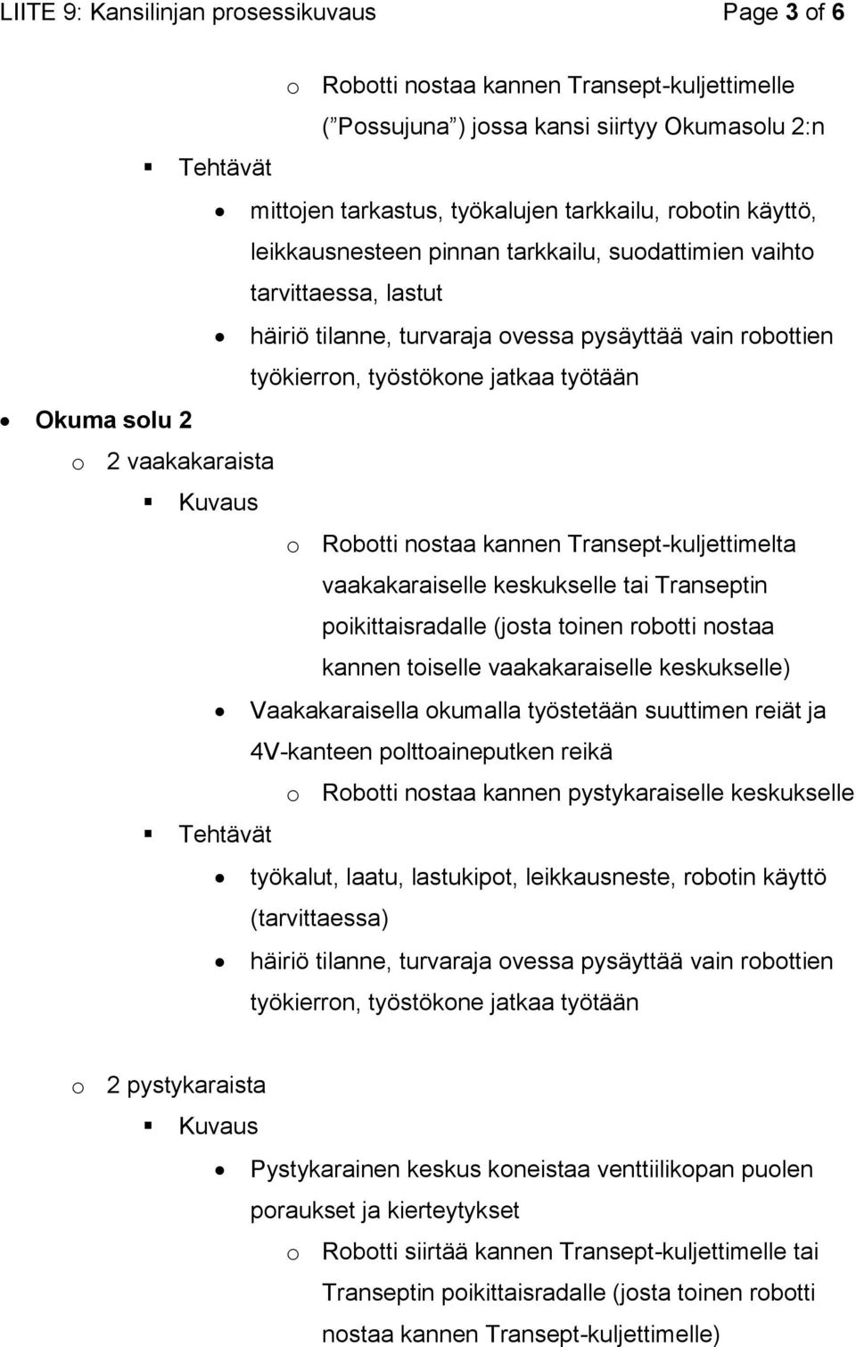 o 2 vaakakaraista Kuvaus o Robotti nostaa kannen Transept-kuljettimelta vaakakaraiselle keskukselle tai Transeptin poikittaisradalle (josta toinen robotti nostaa kannen toiselle vaakakaraiselle