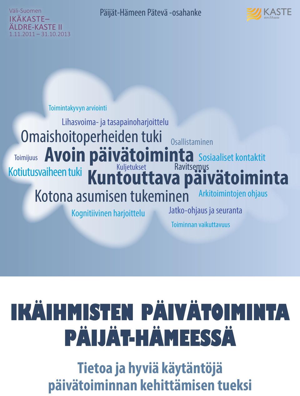 kontaktit Kuljetukset Ravitsemus Kuntouttava päivätoiminta Kotiutusvaiheen tuki Kotona asumisen tukeminen Kognitiivinen harjoittelu