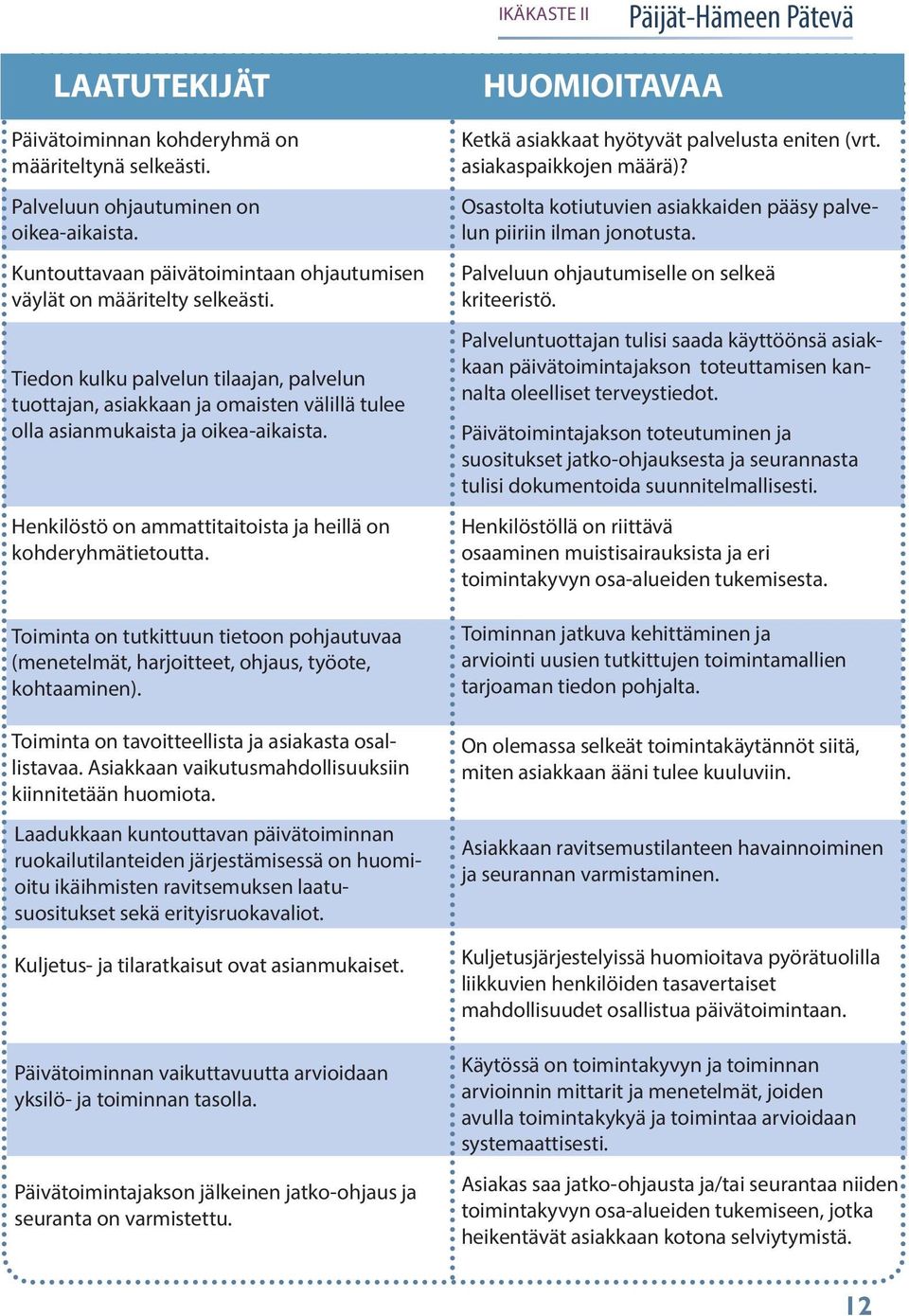Toiminta on tutkittuun tietoon pohjautuvaa (menetelmät, harjoitteet, ohjaus, työote, kohtaaminen). Toiminta on tavoitteellista ja asiakasta osallistavaa.