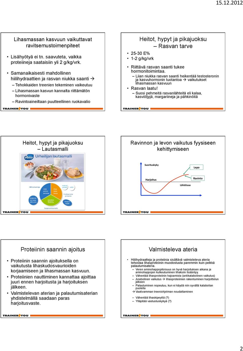 ruokavalio Rasvan tarve 25-30 E% 1-2 g/kg/vrk Riittävä rasvan saanti tukee hormonitoimintaa.