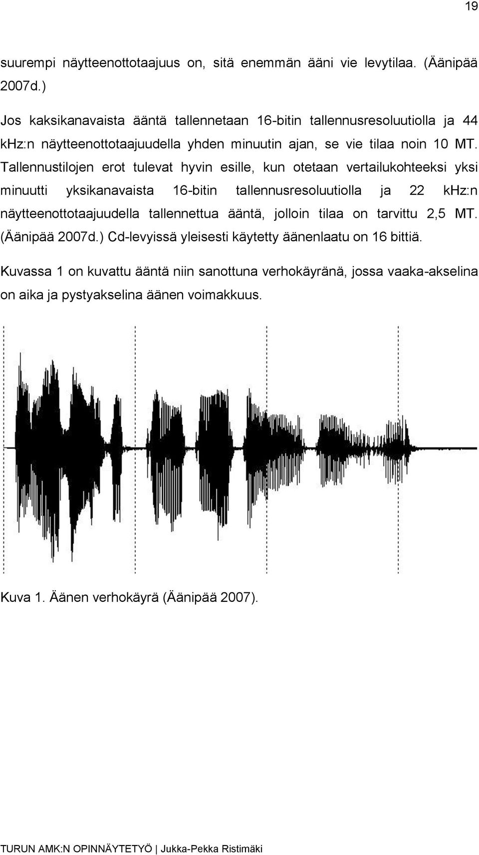 Tallennustilojen erot tulevat hyvin esille, kun otetaan vertailukohteeksi yksi minuutti yksikanavaista 16-bitin tallennusresoluutiolla ja 22 khz:n näytteenottotaajuudella