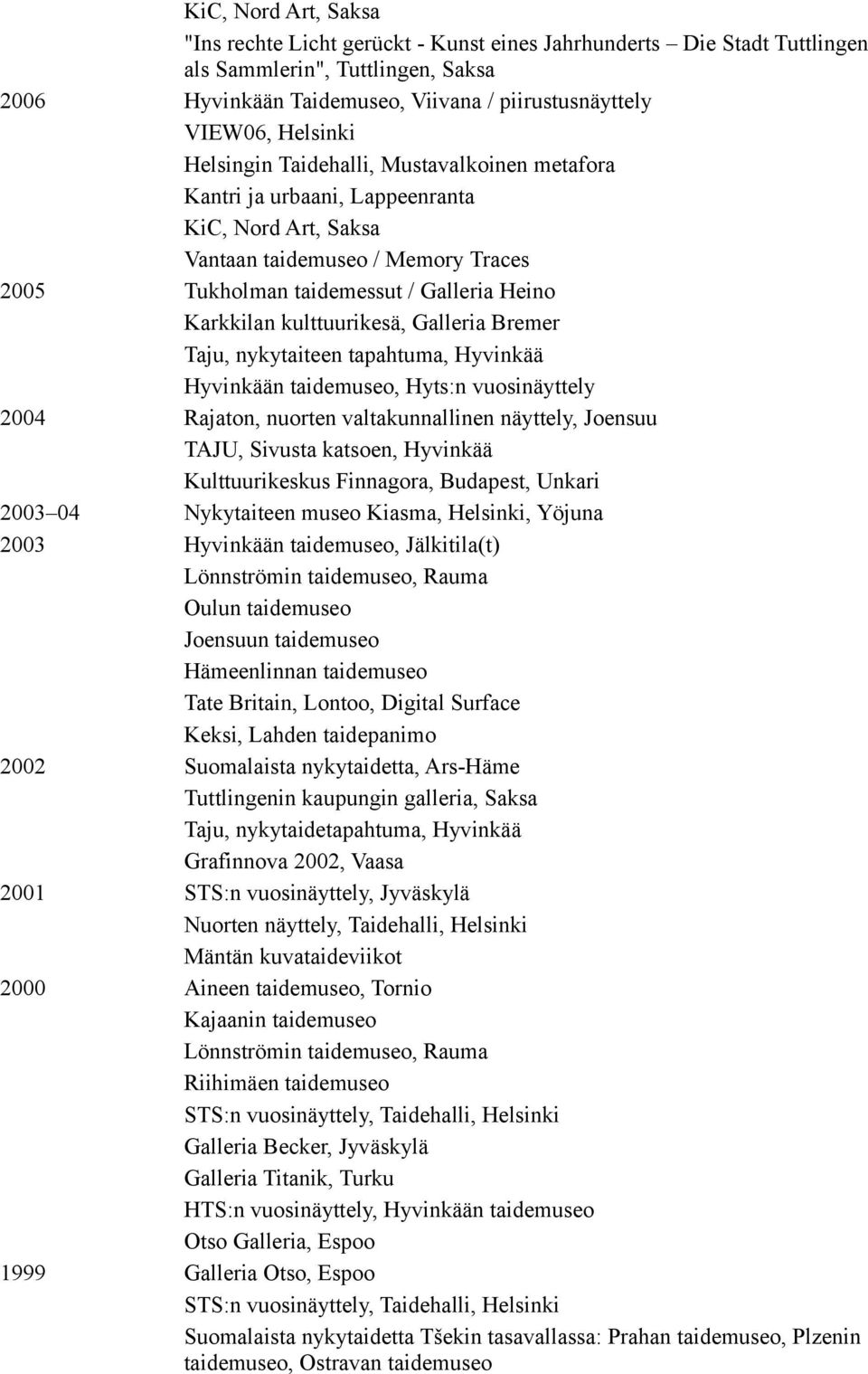 kulttuurikesä, Galleria Bremer Taju, nykytaiteen tapahtuma, Hyvinkää Hyvinkään taidemuseo, Hyts:n vuosinäyttely 2004 Rajaton, nuorten valtakunnallinen näyttely, Joensuu TAJU, Sivusta katsoen,