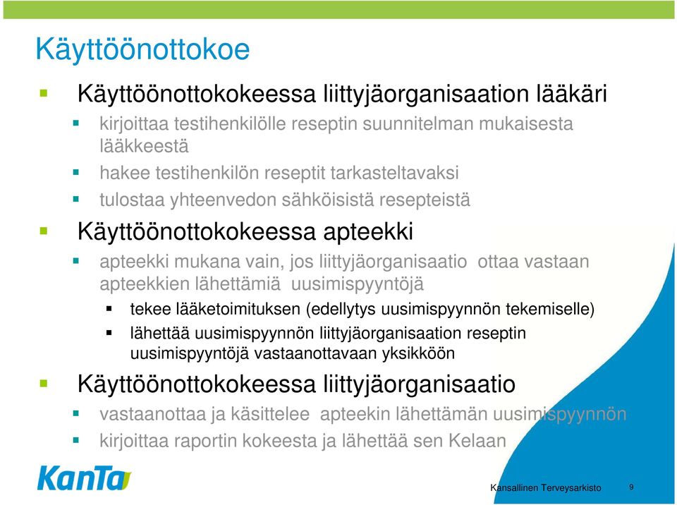 uusimispyyntöjä tekee lääketoimituksen (edellytys uusimispyynnön tekemiselle) lähettää uusimispyynnön liittyjäorganisaation reseptin uusimispyyntöjä vastaanottavaan yksikköön