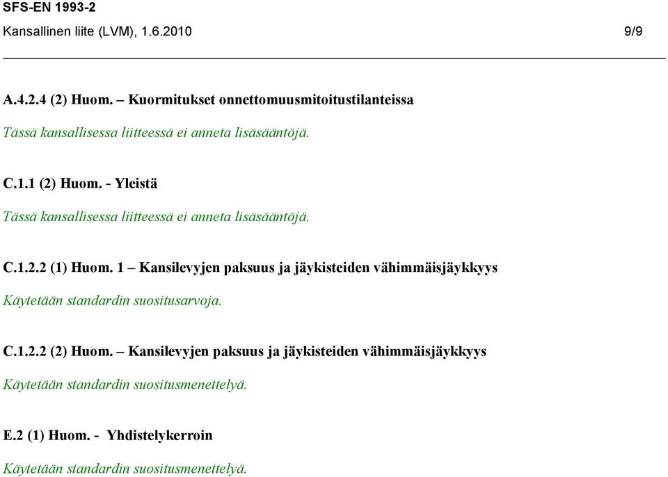 1 Kansilevyjen paksuus ja jäykisteiden vähimmäisjäykkyys Käytetään standardin suositusarvoja. C.1.2.