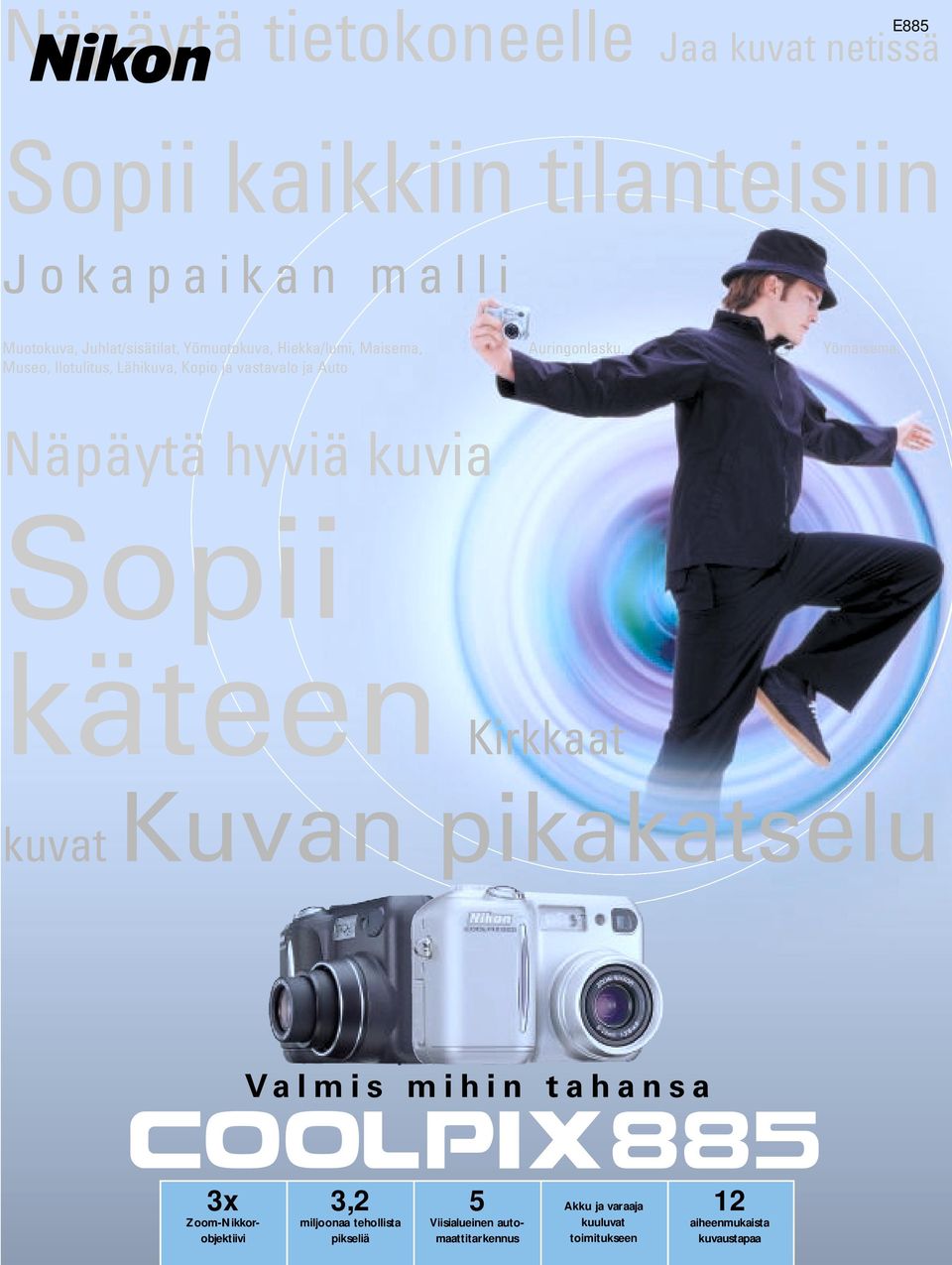 Näpäytä hyviä kuvia Sopii käteen Kirkkaat kuvatkuvan pikakatselu Valmis mihin tahansa 3x Zoom-Nikkorobjektiivi 3,2