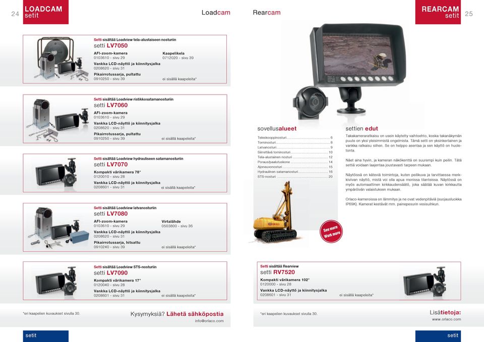 00860 - sivu Pikairrotussarja, pultattu 09050 - sivu 9 ei sisällä kaapeleita* Setti sisältää Loadview hydrauliseen satamanosturiin setti LV7070 Kompakti värikamera 78 0000 - sivu 8 Vankka LCD-näyttö