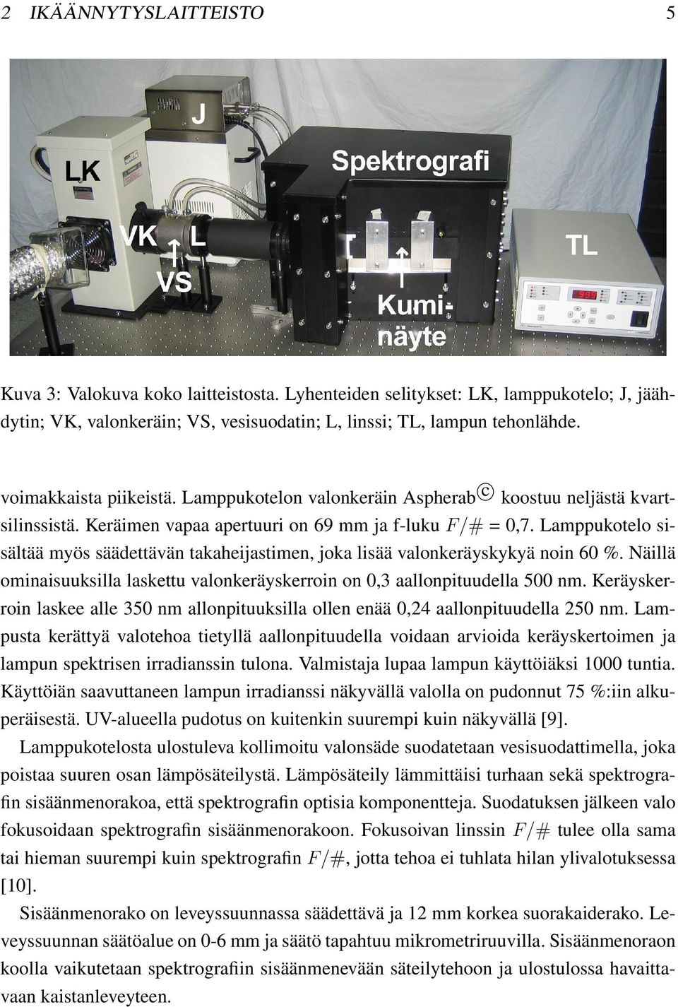 Lamppukotelo sisältää myös säädettävän takaheijastimen, joka lisää valonkeräyskykyä noin 60 %. Näillä ominaisuuksilla laskettu valonkeräyskerroin on 0,3 aallonpituudella 500 nm.
