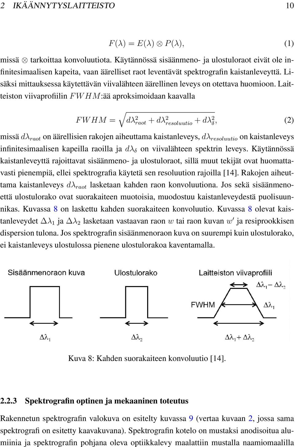 Lisäksi mittauksessa käytettävän viivalähteen äärellinen leveys on otettava huomioon.