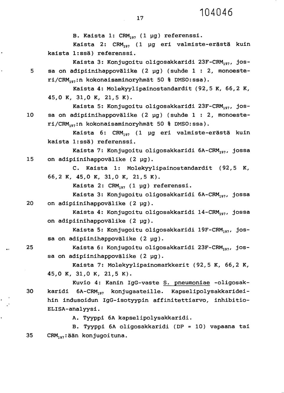 Kaista 4: Molekyylipainostandardit (92,5 K, 66,2 K, 45,0 K, 31,0 K, 21,5 K).