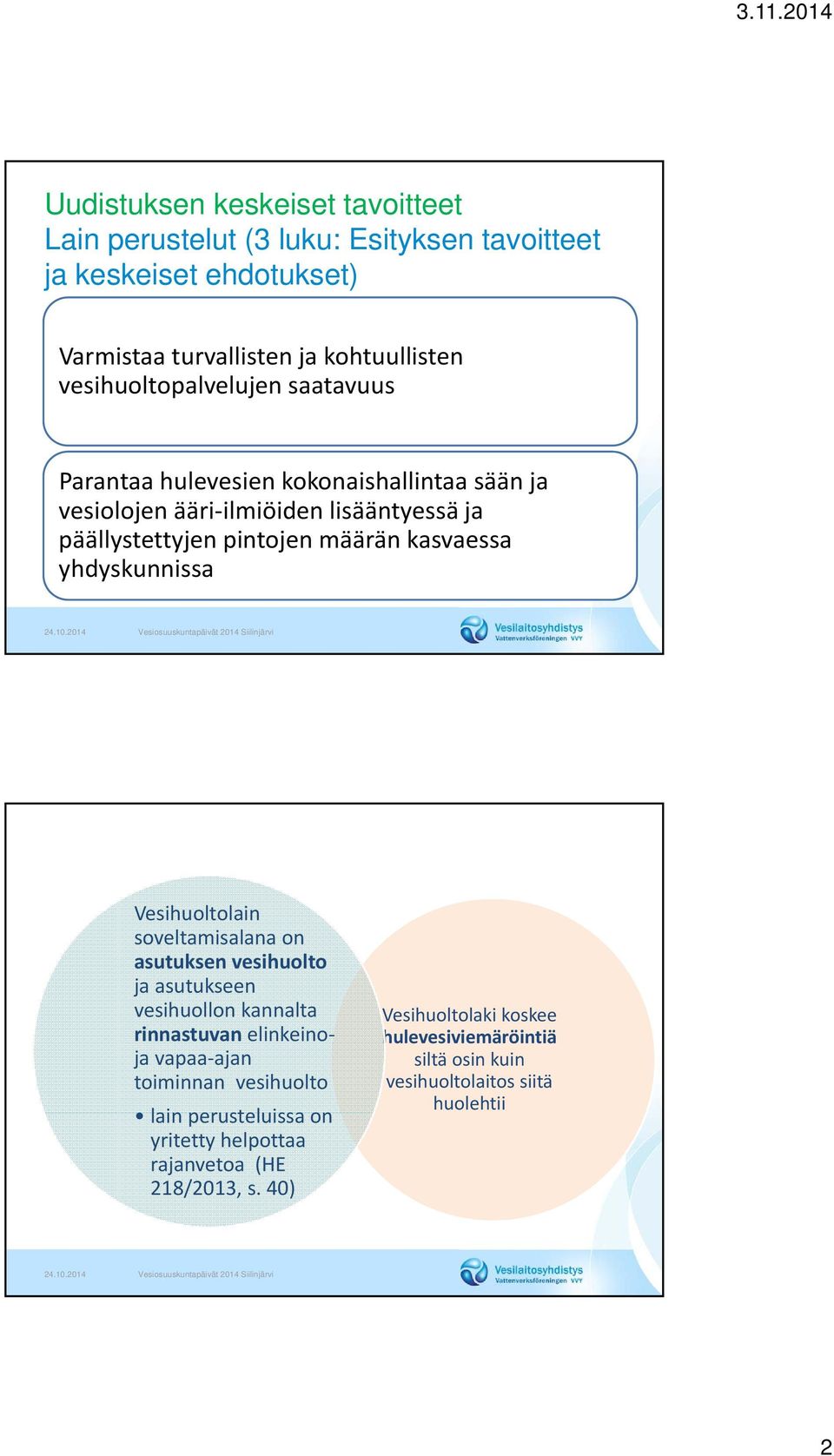 kasvaessa yhdyskunnissa Vesihuoltolain soveltamisalana on asutuksen vesihuolto ja asutukseen vesihuollon kannalta rinnastuvan elinkeinoja vapaa ajan