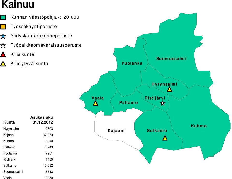 Sotkamo Kuhmo Kuhmo 9240 Paltamo 3743 Puolanka 2931