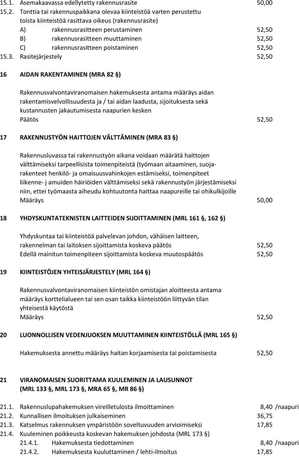 C) rakennusrasitteen poistaminen 52,50 15.3.