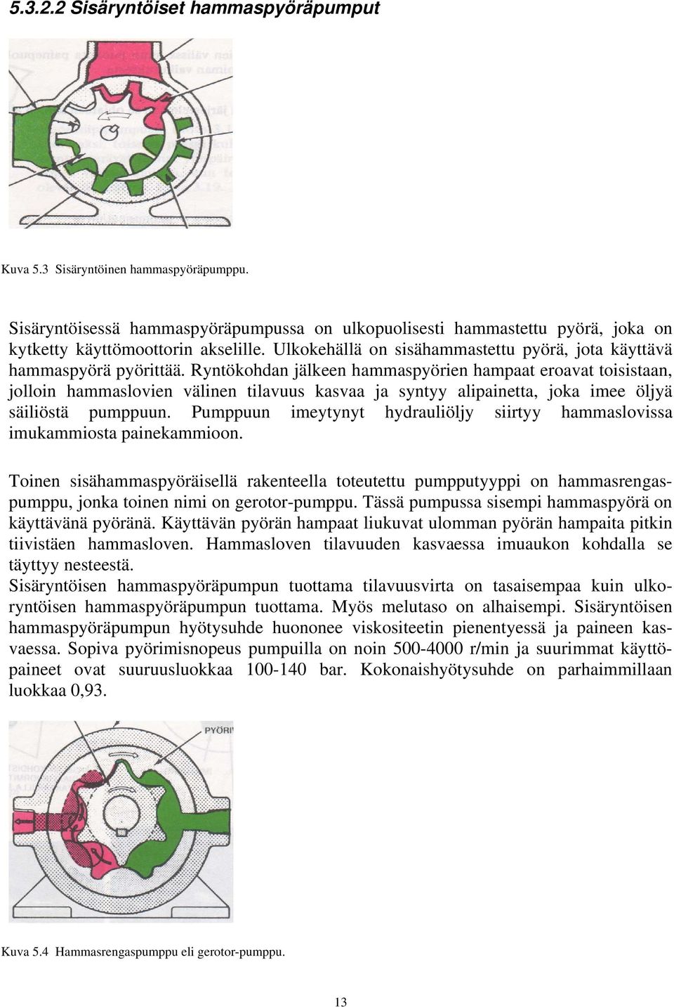 Ryntökohdan jälkeen hammaspyörien hampaat eroavat toisistaan, jolloin hammaslovien välinen tilavuus kasvaa ja syntyy alipainetta, joka imee öljyä säiliöstä pumppuun.