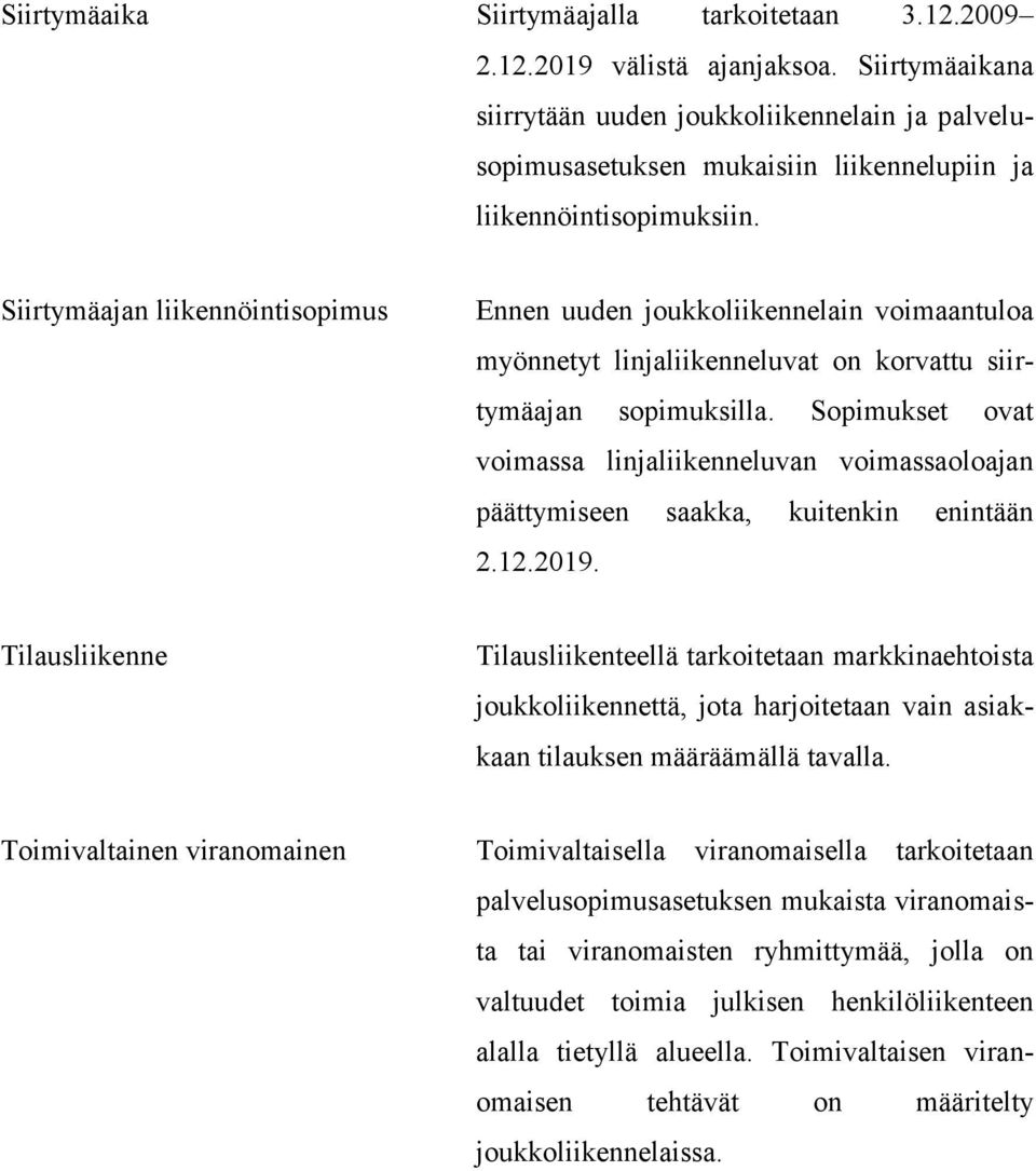 Siirtymäajan liikennöintisopimus Ennen uuden joukkoliikennelain voimaantuloa myönnetyt linjaliikenneluvat on korvattu siirtymäajan sopimuksilla.