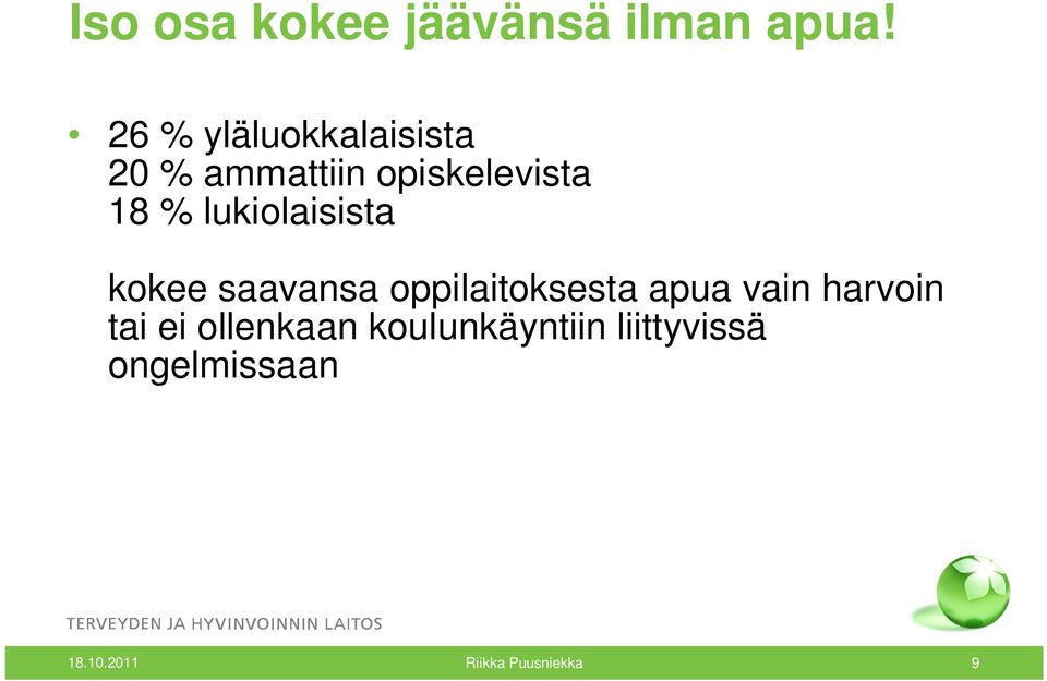 lukiolaisista kokee saavansa oppilaitoksesta apua vain