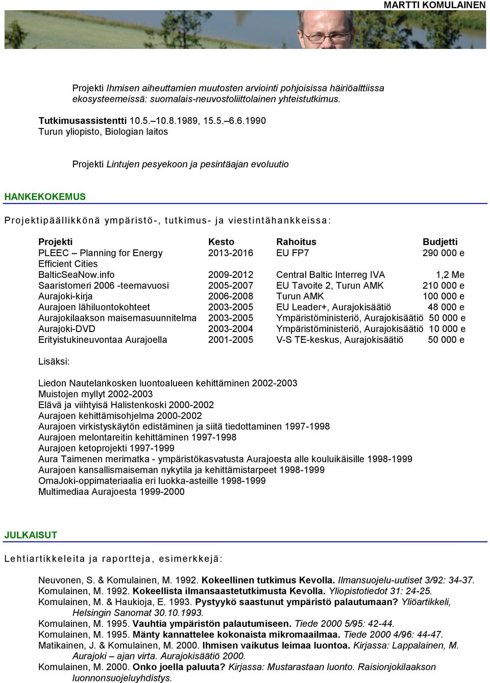 Budjetti PLEEC Planning for Energy 2013-2016 EU FP7 290 000 e Efficient Cities BalticSeaNow.