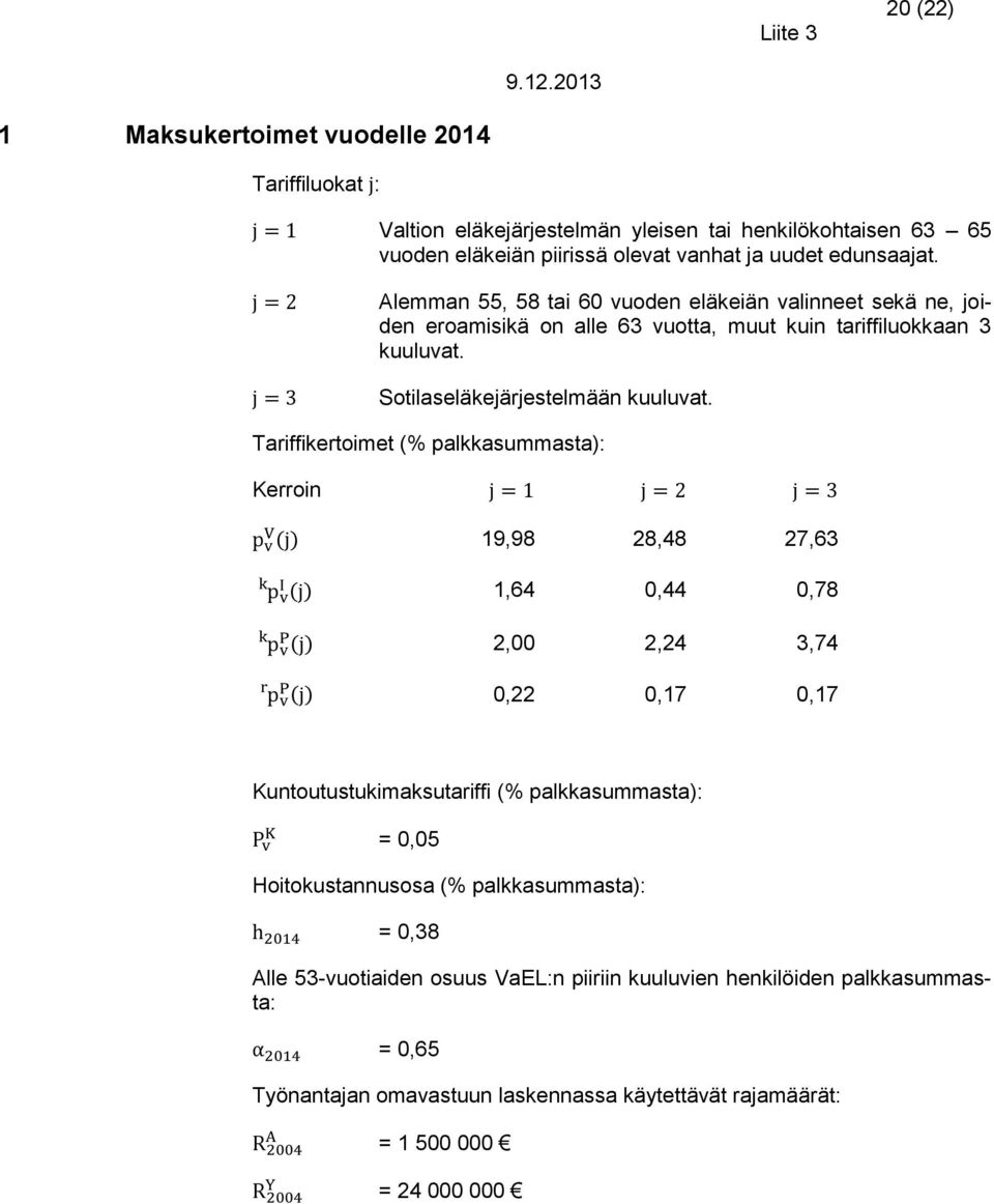 Alemman 55, 58 tai 60 vuoden eläkeiän valinneet sekä ne, joiden eroamisikä on alle 63 vuotta, muut kuin tariffiluokkaan 3 kuuluvat. Sotilaseläkejärjestelmään kuuluvat.