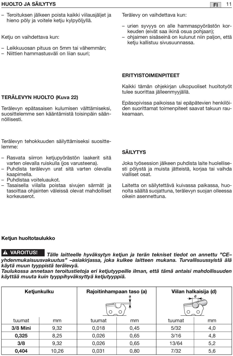 osua pohjaan); ohjaimen sisäseinä on kulunut niin paljon, että ketju kallistuu sivusuunnassa.