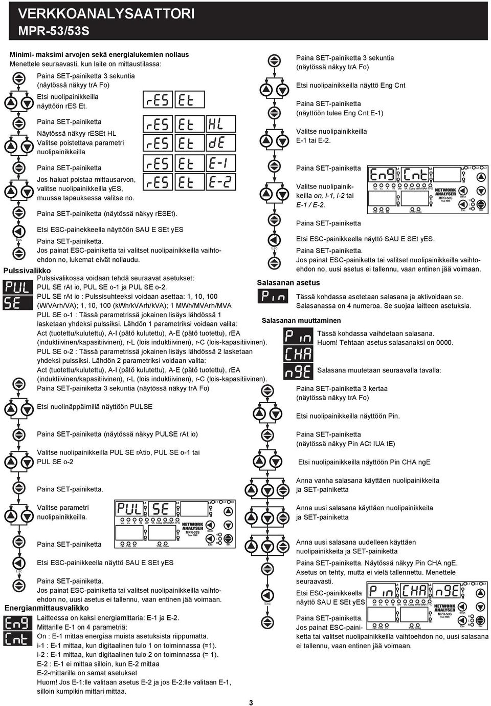 tuee Eng Cnt E-1) Vaitse nuoipainieia E-1 tai E-2. Paina SET-painietta Jos hauat poistaa mittausarvon, vaitse nuoipainieia yes, muussa tapausessa vaitse no. Paina SET-painietta (näytössä näyy reset).