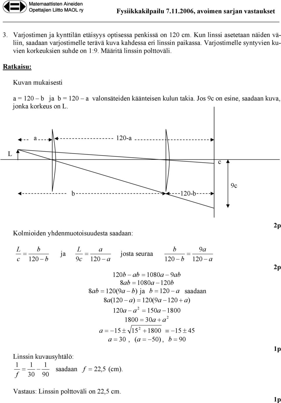 Jos 9c on esine, saadaan kuva, jonka korkeus on L.