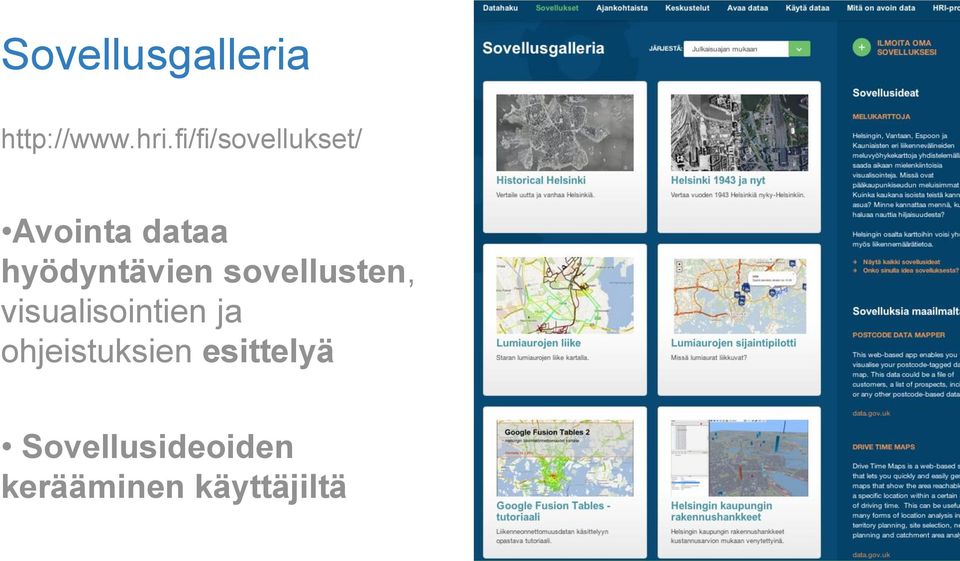 hyödyntävien sovellusten, visualisointien