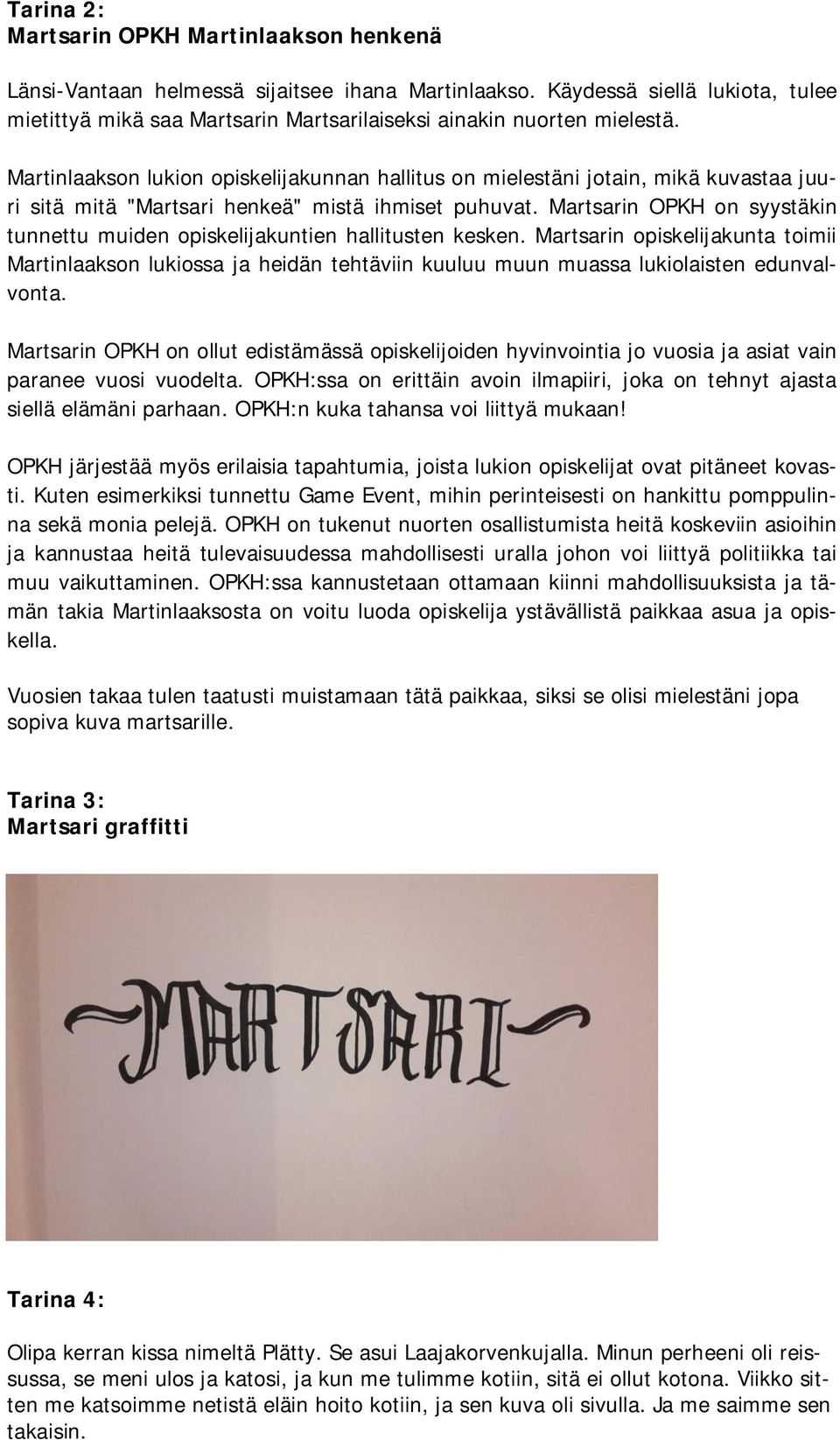 Martinlaakson lukion opiskelijakunnan hallitus on mielestäni jotain, mikä kuvastaa juuri sitä mitä "Martsari henkeä" mistä ihmiset puhuvat.