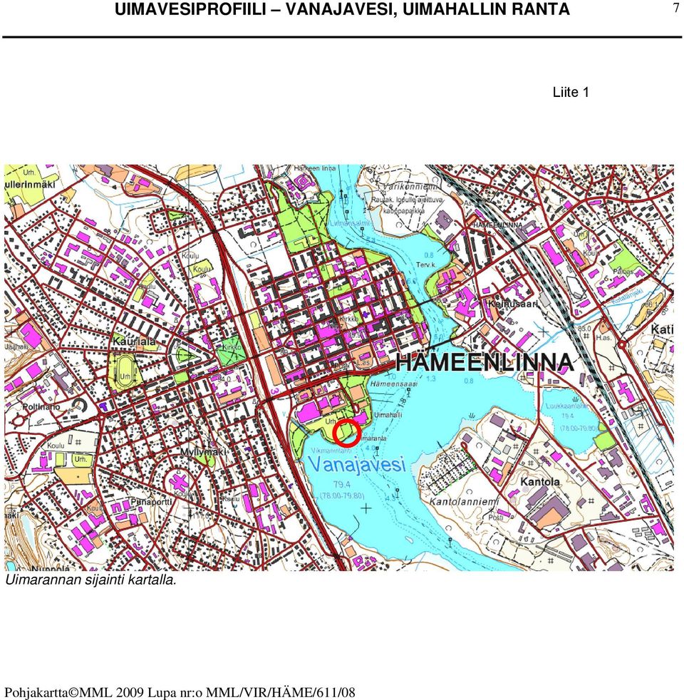 Uimarannan sijainti kartalla.