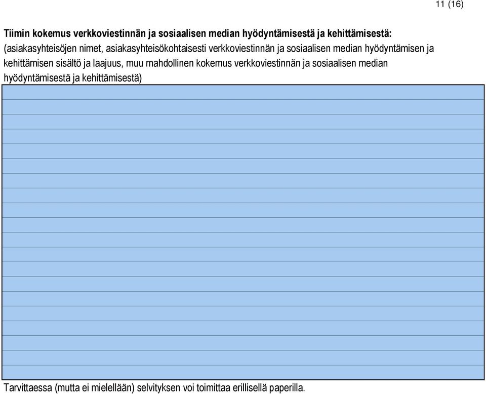 ja kehittämisen sisältö ja laajuus, muu mahdollinen kokemus verkkoviestinnän ja sosiaalisen median