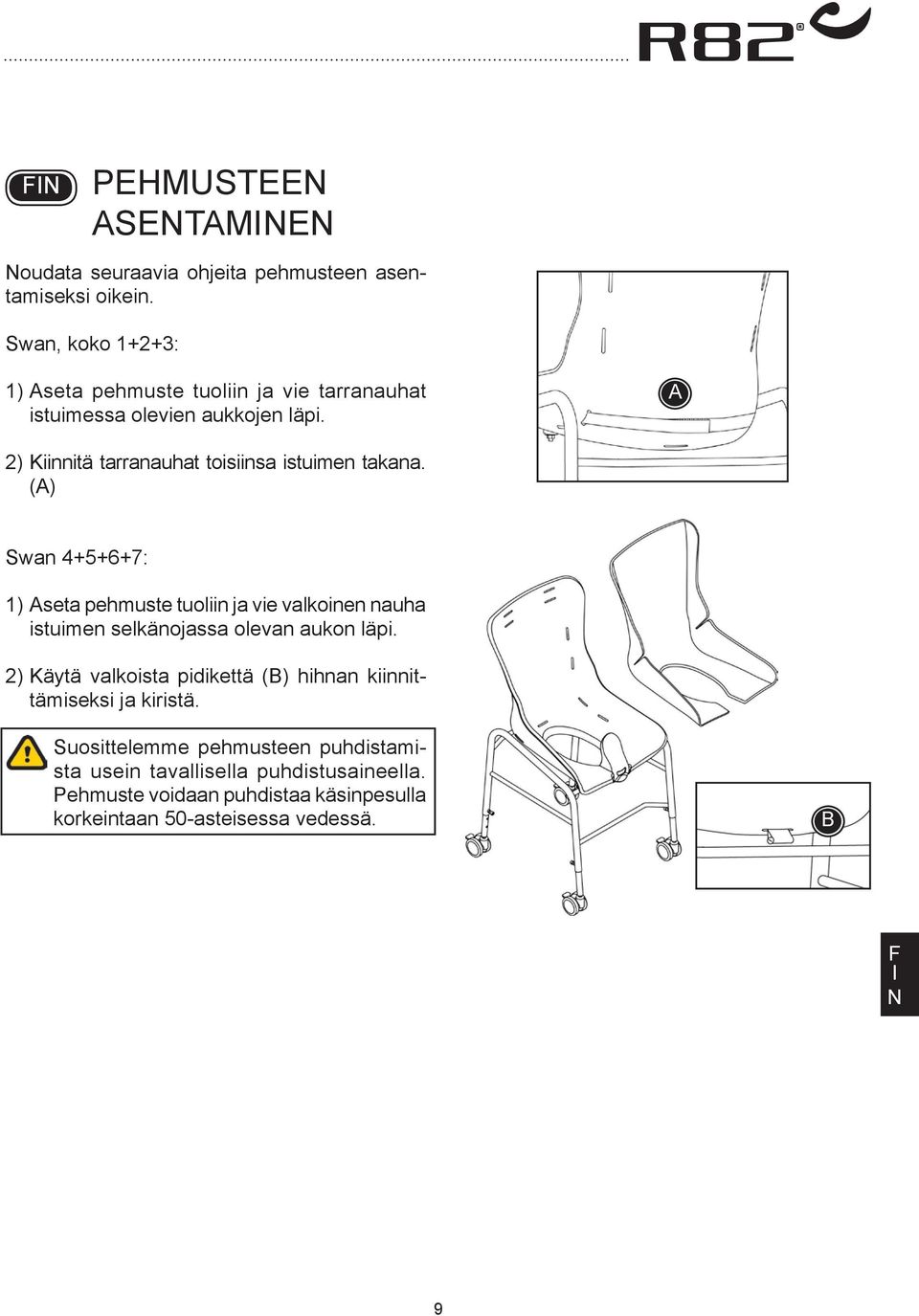 2) Kiinnitä tarranauhat toisiinsa istuimen takana.