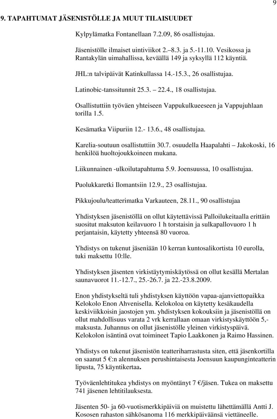 Osallistuttiin työväen yhteiseen Vappukulkueeseen ja Vappujuhlaan torilla 1.5. Kesämatka Viipuriin 12.- 13.6., 48 osallistujaa. Karelia-soutuun osallistuttiin 30.7.