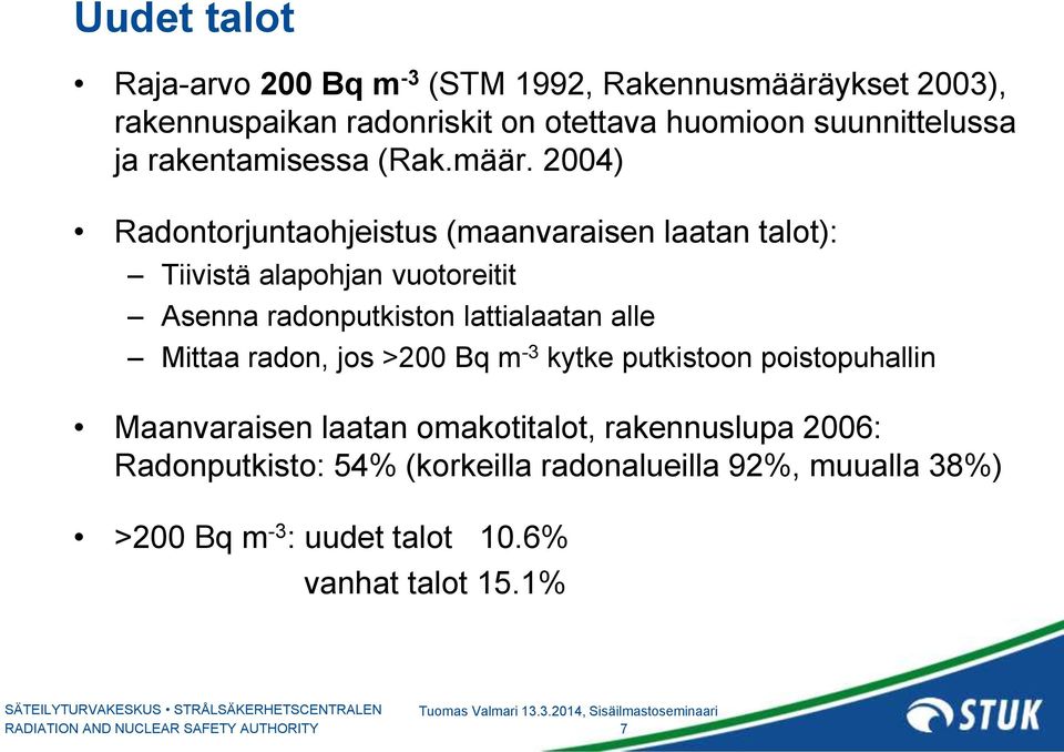 2004) Radontorjuntaohjeistus (maanvaraisen laatan talot): Tiivistä alapohjan vuotoreitit Asenna radonputkiston lattialaatan alle