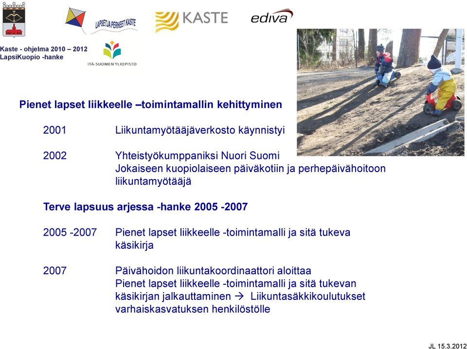 2005-2007 Pienet lapset liikkeelle -toimintamalli ja sitä tukeva käsikirja 2007 Päivähoidon liikuntakoordinaattori aloittaa