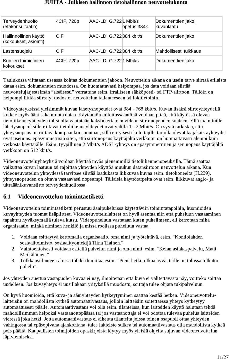 722 1 Mbit/s Dokumenttien jako Taulukossa viitataan useassa kohtaa dokumenttien jakoon. Neuvottelun aikana on usein tarve siirtää erilaista dataa esim. dokumenttien muodossa.