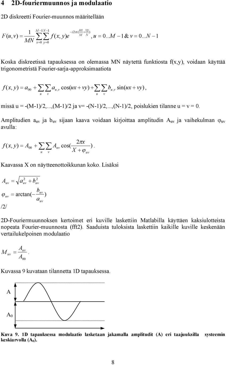..,(N-1)/, polukn lnn u = v = 0. Ampludn uv j b uv jn kv vodn krjo mpludn A uv j vhkulmn uv vull: x f ( x, y) A 00 Auv co( ). X u v uv Kv X on näynookkunn koko.