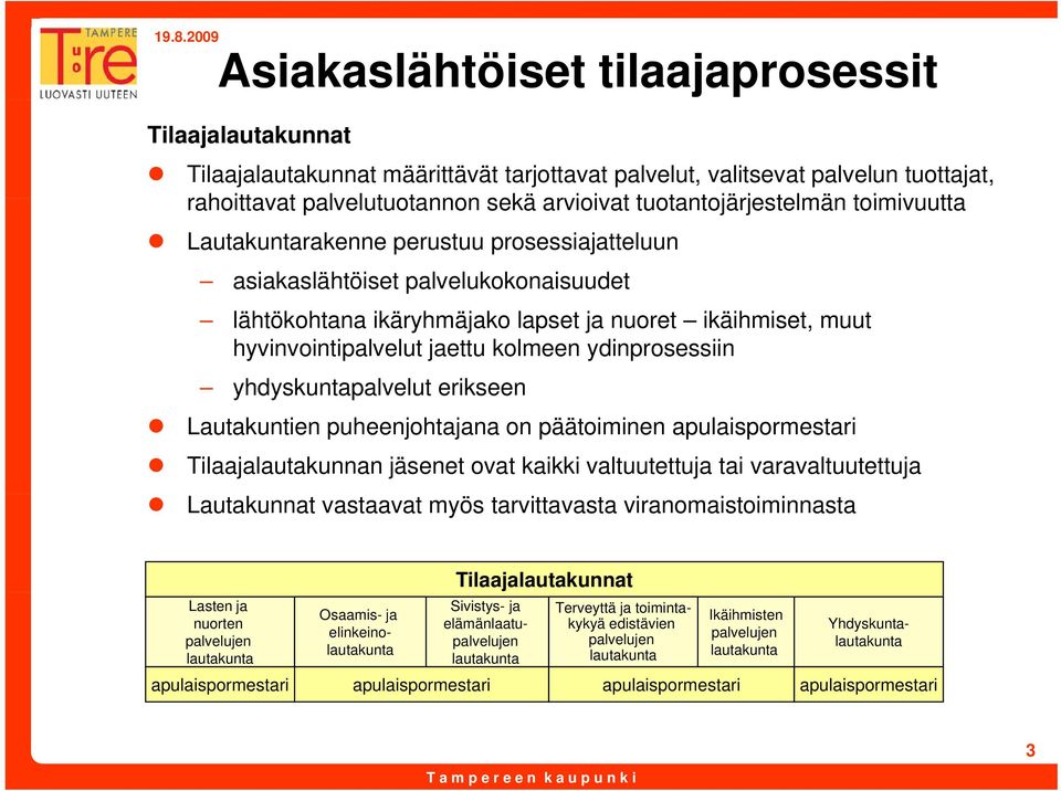 jaettu kolmeen ydinprosessiin yhdyskuntapalvelut ut erikseen Lautakuntien puheenjohtajana on päätoiminen apulaispormestari Tilaajalautakunnan jäsenet ovat kaikki valtuutettuja tai varavaltuutettuja