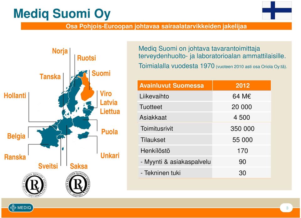 Hollanti Tanska Suomi Viro Latvia Liettua Toimialalla vuodesta 1970 (vuoteen 2010 asti osa Oriola Oy:tä).