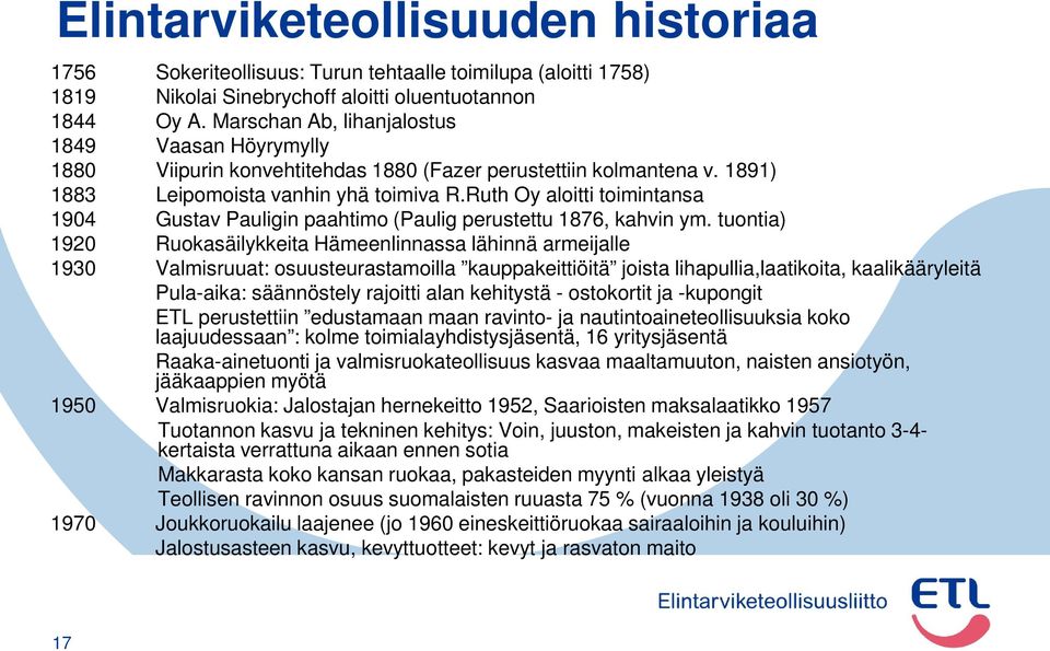 Ruth Oy aloitti toimintansa 904 Gustav Pauligin paahtimo (Paulig perustettu 876, kahvin ym.